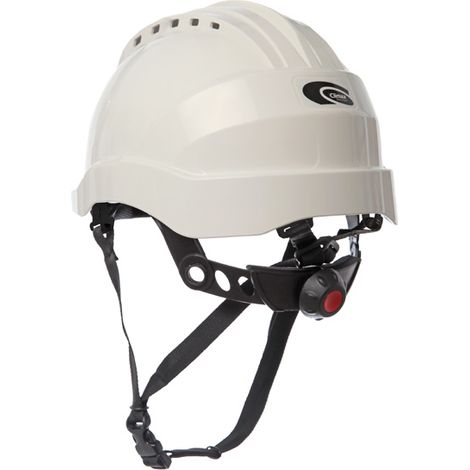 Casco de seguridad curvo blanco con barboquejo, talla 54-61 cm