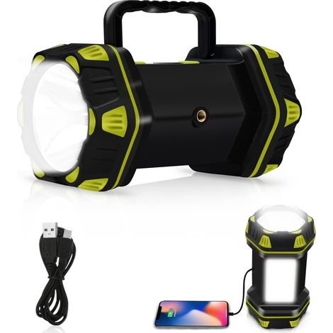 Lampe frontale de camping LED rechargeable et puissante avec 8 modes, batterie externe multifonctionnelle, étanche IPX4, câble de données USB inclus (1/5)