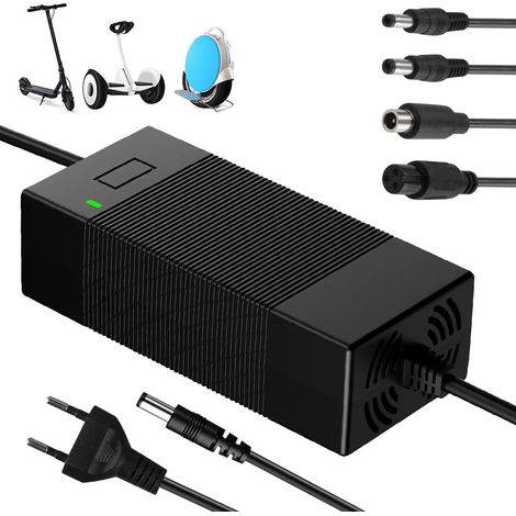 Chargeur Trotinette Electrique 42V 3A, Universel Trotinette Chargeur de Batterie avec 4 Connecteurs Chargeur Hoverboard Chargeur électrique Scooter avec Indicateur de LED DC 5,5 mm 2,1 mm Connecteur (1/5)