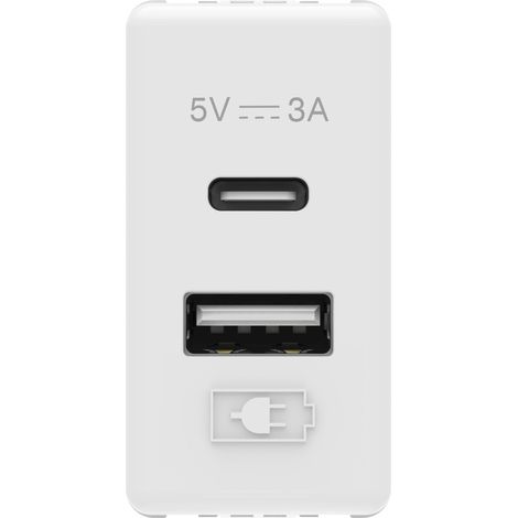 CHARGEUR DOUBLE USB A+C 5V 3A 1M SY/BLA. GEWISS GW20363