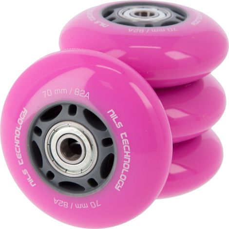 Juego de ruedas rosas 70x24 82A (4) + rodamientos ABEC-7 (8)