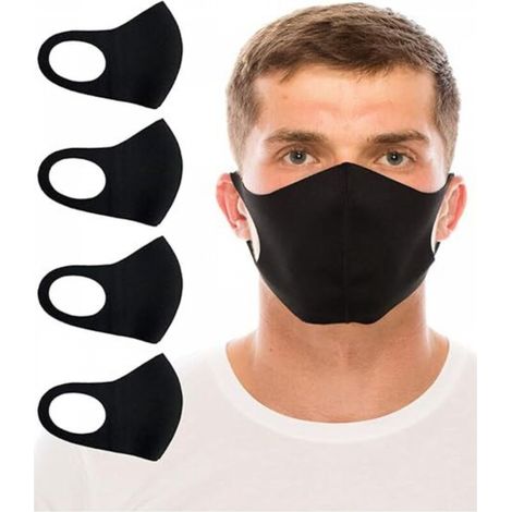Masques en tissu, lot économique de 4, mince, respirant, monocouche, lavable, réutilisable, unisexe, découpe laser - Masque noir (1/5)