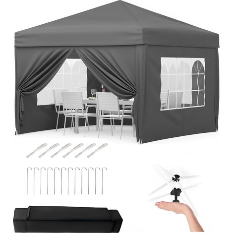 Pavillon pliable 3x3m imperméable 4 parois UV50+ 3 hauteurs acier pliable avec sac pour jardin camping