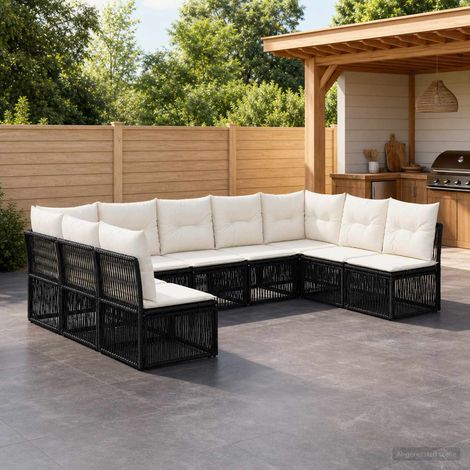 vidaXL Ensemble de canapé de jardin 9 pcs Noir polyrotin (1/5)