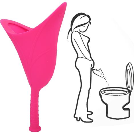 Urinoir de voyage d'urgence pour femme, pliable, en silicone souple, portable, avec entonnoir (rose) (1/5)
