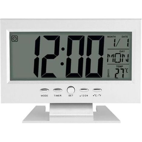 Horloge Numérique Calendrier Multifonction Réveil Bureau Digital LCD avec Veilleuse et Heure de Snooze/Date/Température(argenté) (1/5)