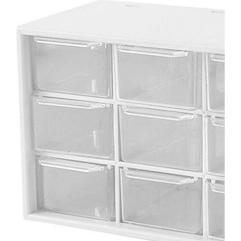 Aufbewahrungsbox mit 9 Fächern im femininen Stil, staubdichte Schubladenkonstruktion, zur Aufbewahrung von Büromaterial, Schmuck, Kosmetik, weiß. (1/5)