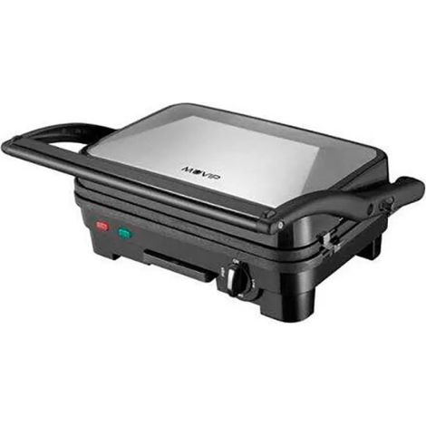 Muvip macchina per panini in acciaio inox 1800w - piastre grill reversibili antiaderenti, lisce - selettore di temperatura - piastra superiore inclinabile - maniglie cool-touch