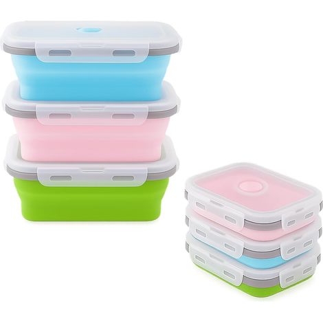 3 Boîte alimentaire, Silicone pliable, 500 ml, Sans BPA, Micro-ondes, Lave-vaisselle, Congélateur, École, Bureau (1/5)
