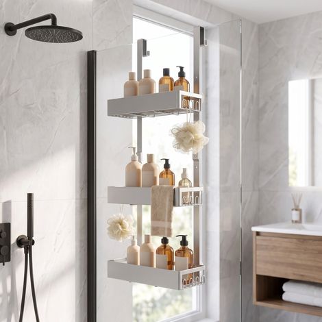 Étagère de Douche à Suspendre Antirouille, 3 Niveaux sans Perçage, 32,8 x 12.9 x 69,3 cm, Argent
