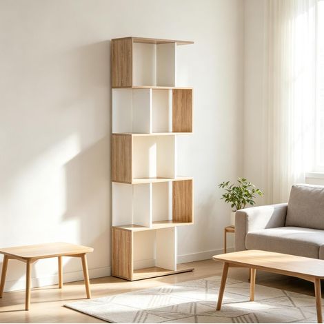Librería moderna en S, estantería 60 x 24 x 184,5 cm, blanco y roble (1/5)