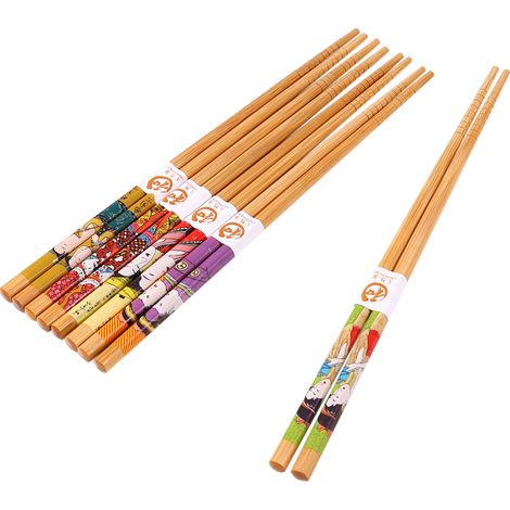 Lot de 5 Paires Baguettes Japonaises en Bambou avec Étui Cadeau, Motif Servante, Style Familial, Anti-dérapant (1/5)