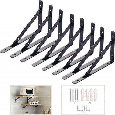 8 Packs Equerre,150x95mm Acier allié,Support étagère triangulaire,Métal,Finition peinte noire,Garage,Cuisine (1/5)