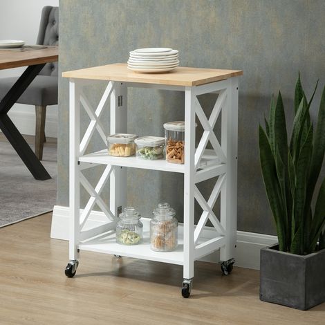 Carrito de Cocina Plegable Carro Auxiliar con Ruedas Carro Verdulero con 2 Estantes para Comedor 60x40x84 cm Blanco (1/5)