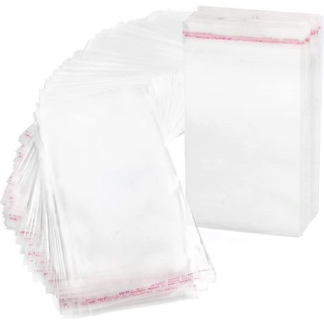 Lot de 200 sachets en cellophane, transparents, fermeture adhésive, 10x16 cm, pour aliments et artisanat