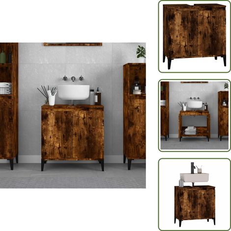 The Living Store Meuble d'évier chêne fumé 58x33x60 cm bois d'ingénierie - Armoire de lavabo (1/5)