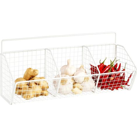 Panier Mural Cuisine Blanc, Panier Metal Mural 3 Compartiments