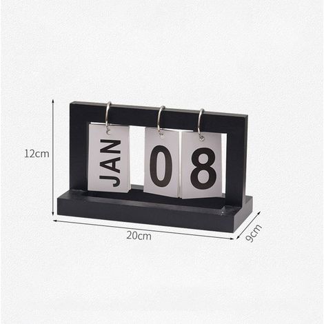 Calendrier en Bois à Pages Tournantes, Décor de Bureau Réutilisable Noir