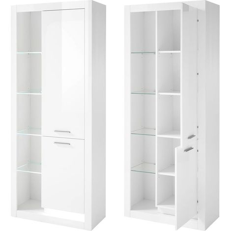 Vitrinenschrank Mailand-61, modernes und zeitloses Design, in Hochglanz Weiß - B/H/T: ca. 80/195/37 cm (1/4)