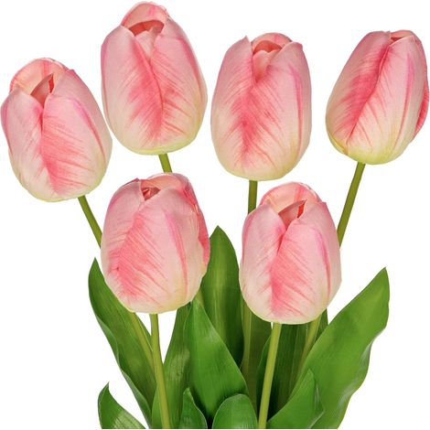 Fiori Artificiali Tulipani Decorativi Set 6 Pezzi Rosa 60cm (1/5)