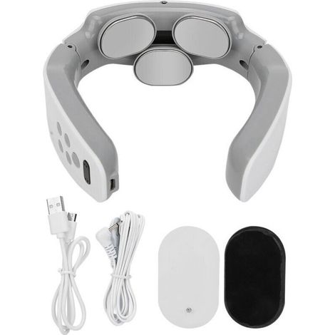 Smart rechargeable neck massager - 3 physiotherapy heads - White - Fast charging