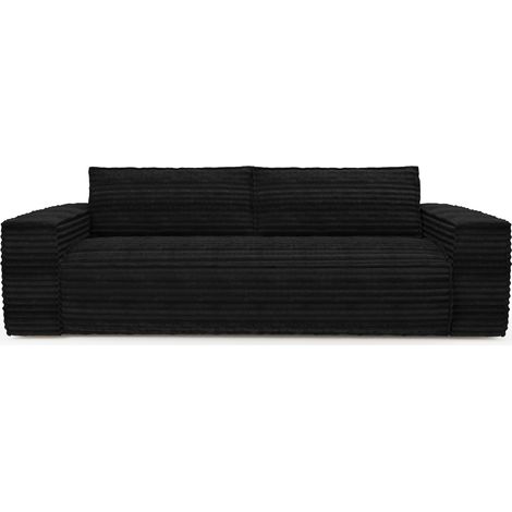 Canapé convertible express matelas Dunlopillo 140cm 3 places en velours côtelé noir (1/5)