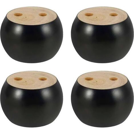Lot de 4 Pieds de Meubles en Bois Rond hauteu 5cm, pour canapé, Lit, Fauteuil, Armoire, avec vis et Ruban (Noir) (1/5)