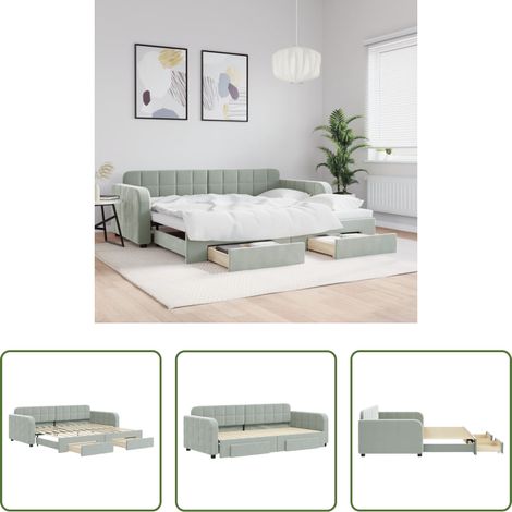 vidaXL Sofa-Bett - Tagesbett Ausziehbar mit Schubladen Hellgrau 90x200 cm Samt (1/5)
