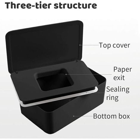 Boîte de lingettes humides bébé, boîte de papier toilette humide avec couvercle, pour papier de soie sec et humide, boîtes à serviettes, pour la maison et le bureau (noir) (1/3)
