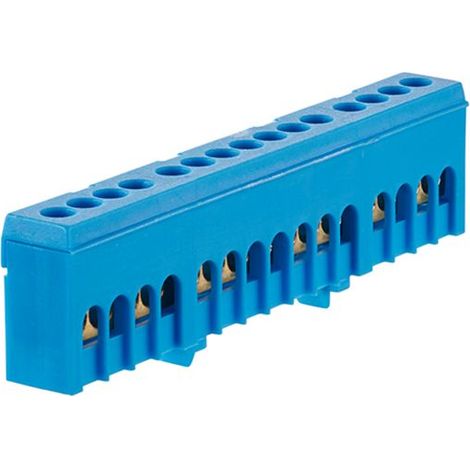 Bornier de neutre isolé bleu 15 bornes pour câble de 1,5 à 16mm² - rail DIN - MOREK