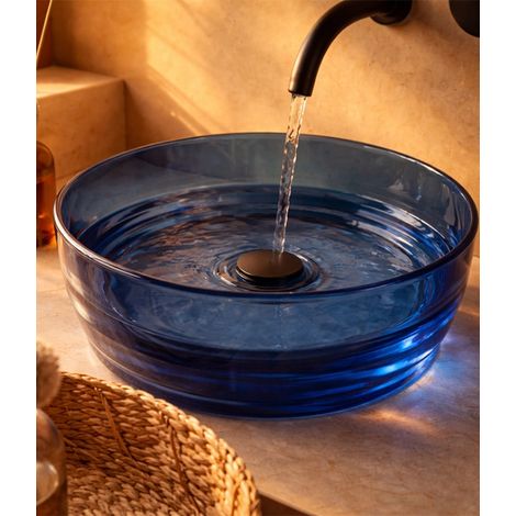 Lavabo 40 cm ciotola da appoggio Ischia in resina blu (1/4)
