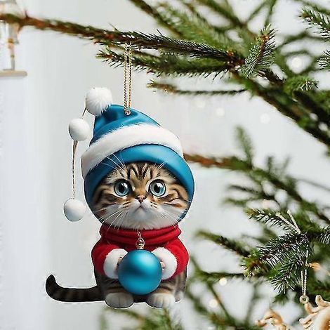 Décoration de Noël 2023 Chat mignon de dessin animé - Pendentif personnalisé pour sapin de Noël - Fournitures de fête (1/5)