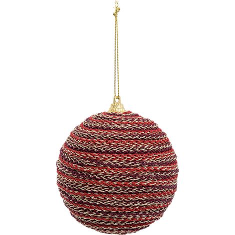 Déco Sapin Boule de Noël D 8 cm effet tissé Rouge et Doré - Feeric Christmas
