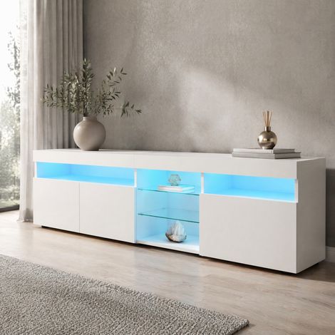 Mueble TV 170 x 36,5 x 42 cm gris oscuro y natural, 3 puertas y 2 huecos (1/5)