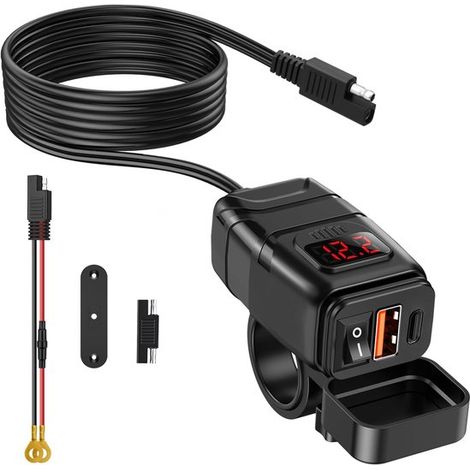 Caricabatterie per moto - Caricabatterie USB C - Ricarica in movimento - Doppia porta - 10 x 6 cm (1/5)