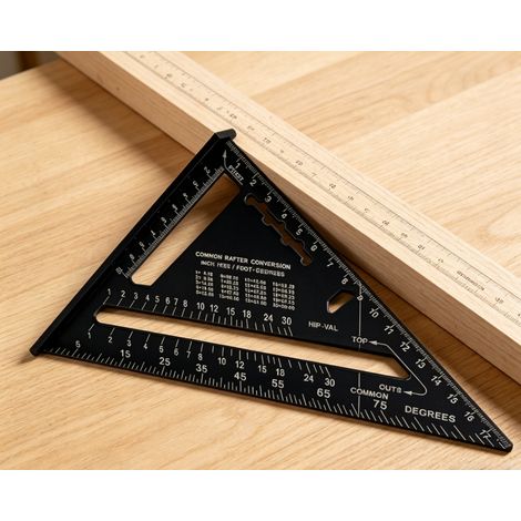 Règle triangulaire de menuiserie en aluminium solide, 7 pouces avec échelle métrique et impériale, angle droit 90°, outil de mesure précis pour travaux de bricolage et menuiserie, résistant et pratiqu (1/4)