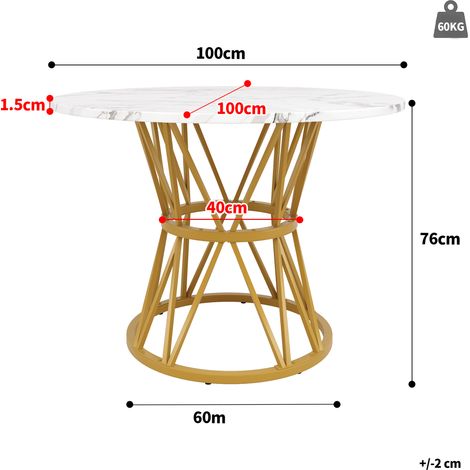 Ensemble table à manger 5 pièces, table ronde 100 cm avec 4 chaises, set de salle à manger moderne, pieds en métal, plateau MDF effet marbre, chaises en velours gris. (1/5)