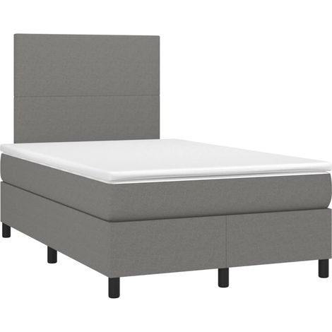 Estructura de cama LED con cabecero con somier colchón 120x200 cm tela gris oscuro TDL0208412