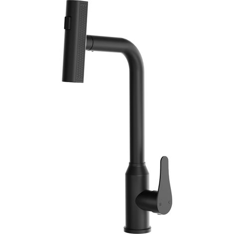 High-pressure pull-out waterfall kitchen faucet with pull-out spray head, kitchen faucet with 3 spray patterns, 360° swivel spout, kitchen mixer tap, stainless steel, starry sky, black (1/5)