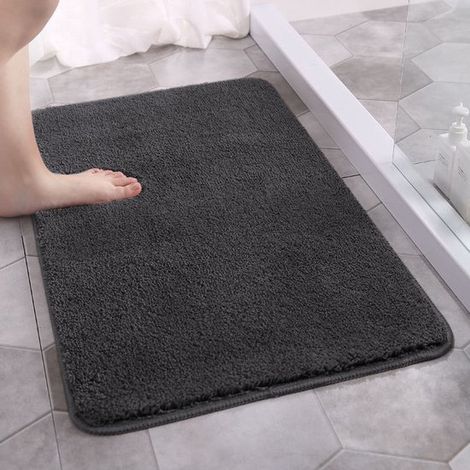 Badematten – Rutschfeste Duschmatte, 50 x 80 cm, rutschfeste Badematte mit Wasserablauf, weiche PVC-Badematte fürs Badezimmer, schnelltrocknend, schwarz (1/2)