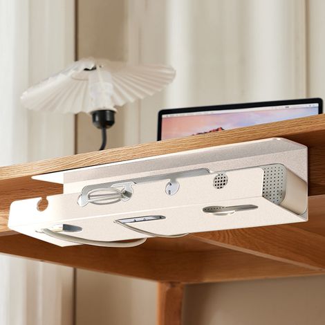 Vassoio portacavi, gestore cavi, supporto per cavi sotto la scrivania, in plastica, non richiede foratura, per uso domestico/ufficio (bianco). (1/5)