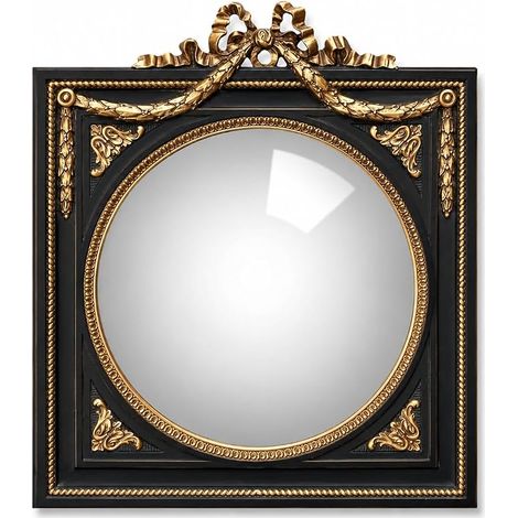 Miroir Convexe Mural, Cadre Noir et Or avec Guirlande Dorée, Décoration Murale Vintage Chic, Style Napoléon III, Miroir Sorcière Ancien, 31 x 27 cm (1/5)