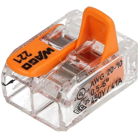 Borne de raccordement Wago série 221 transparent 2 x 0,5-6,0mm², 400V