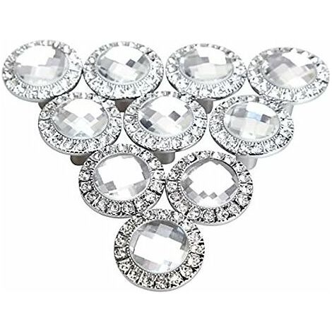 Knob Porte - Cristal Ronde 30 mm - Poignée Armoire Cuisine Tiroir Meuble - Argent - 10 Pièces