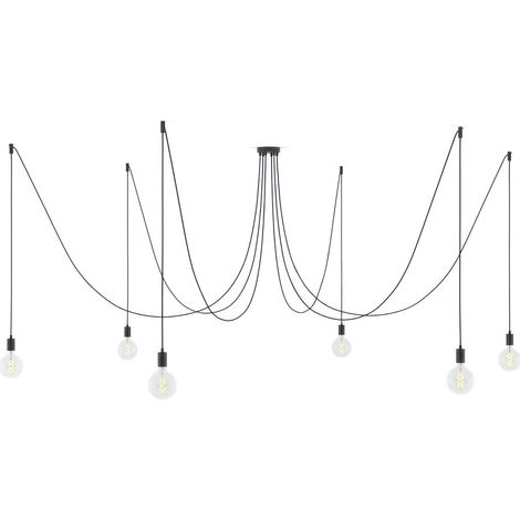 creative cables - Spider - Lampada a sospensione multipla a 6 cadute Made in Italy completa di cavo tessile e finiture in metallo