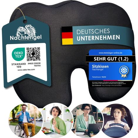 Coussin d'assise orthopédique en Mousse à mémoire de Forme (3 Niveaux de dureté) pour Un Confort Ergonomique, soulagement du Coccyx et réduction de la Douleur, idéal pour Chaise de Bureau (1/5)