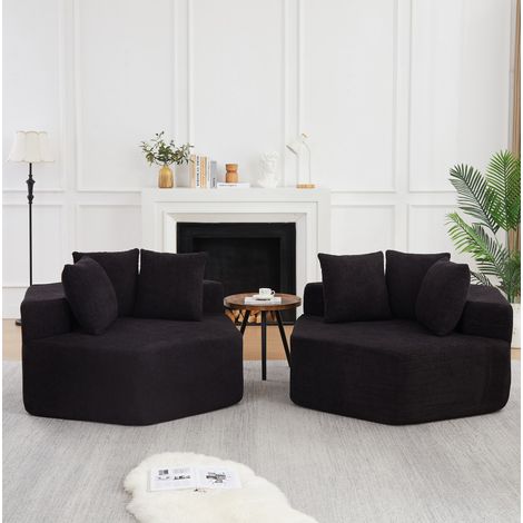 Fauteuil modulable hexagonal 122x122x76 cm en tissu chenille noir, gain de place salon FloraGrace (1/5)