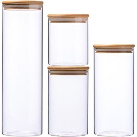 Barattoli per alimenti - Set da 4 - Vetro borosilicato - Coperchio ermetico - 4 diverse misure (1/4)