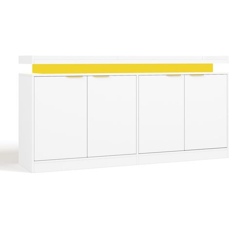 Aparador de cocina blanco de MDF con LED RGB, 4 puertas, 160 x 39 x 83 cm (1/5)