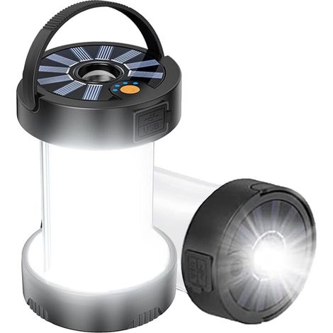 Lampe Solaire Camping Rechargeable, Lanterne solaire rechargeable 4 modes lampe de tente LED ultra lumineuse avec base magnétique, Étanche lumière d'urgence pour randonnée, pêche, l'Extérieur (noir) (1/5)